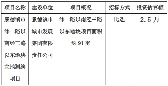 景德鎮(zhèn)市緯二路以南經三路以東地塊宗地測繪項目計劃公告