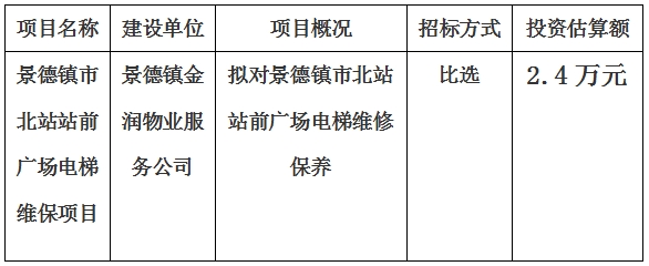 景德鎮(zhèn)市北站站前廣場電梯維保項(xiàng)目計劃公告