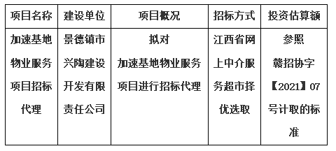 加速基地物業(yè)服務項目招標代理計劃公告
